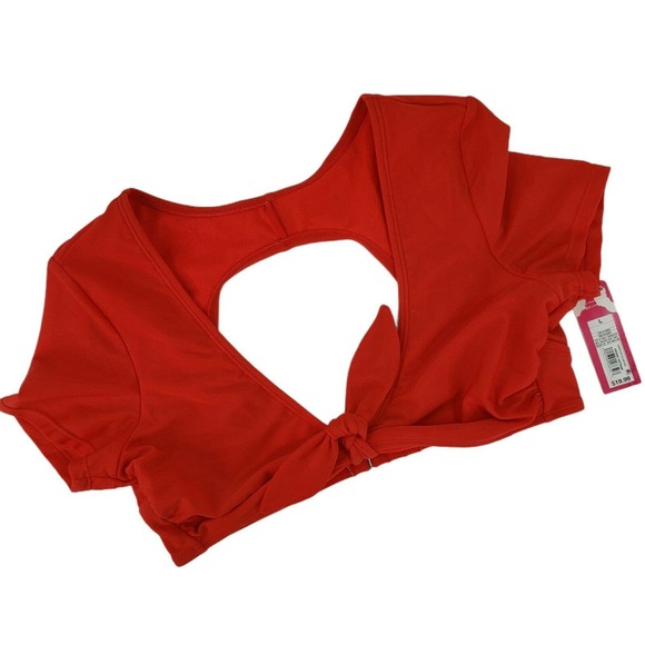Xhilaration Red Bikini Swim Top Jrs 11/13 Wmns 8/10 Tie Front Open Back - Picture 6 of 10